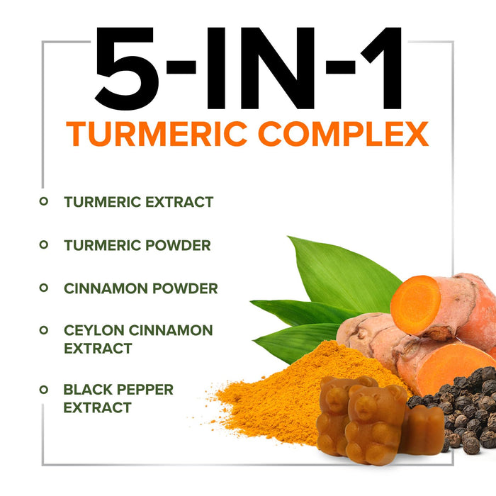 Turmeric Curcumin Supplement Gummies with Ginger & Cinnamon, 95% Curcuminoids Turmeric Curcumin Gummy with Black Pepper for Best Absorption, Nature's Vegan Joint Support Tumeric, Non-GMO, 60 Gummies