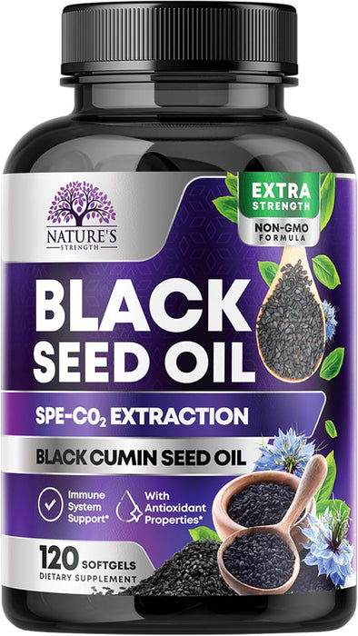 Black Seed Oil - 100% Cold Pressed Blackseed Oil, Vegan 1000mg - Extra Strength Nigella Sativa for Joint, Hair, Skin & Immune Support, Pure Black Cumin Seed Oil Antioxidant, Non-GMO - 60 Capsules