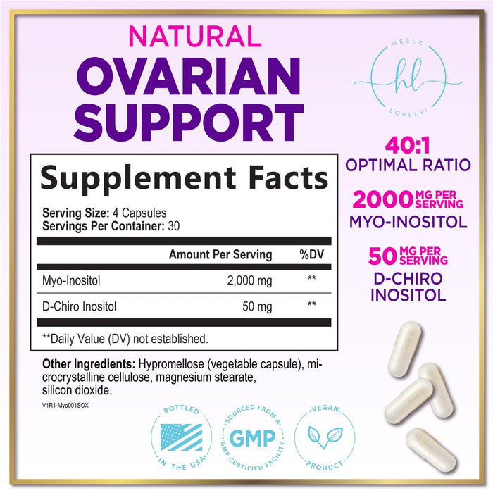 Myo-Inositol & D-Chiro Inositol Supplement 2000mg - Myoinositol with Ideal 40:1 Ratio - Fertility Supplements for Women for Ovarian Health & Hormone Balance Support, Bottled in the USA - 120 Capsules