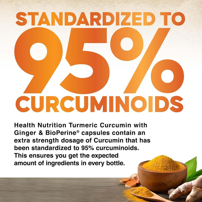 Health Nutrition Turmeric Curcumin 2600mg with Ginger & Black Pepper - 95% Standardized Curcuminoids, BioPerine for Max Absorption, Herbal Supplement for Joint Support, Tumeric Extract