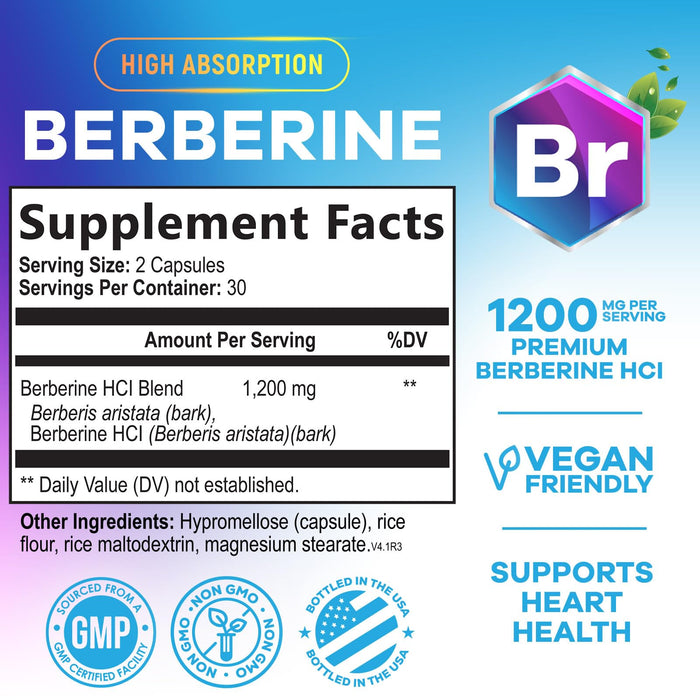 Berberine HCL 1200mg – 60 Veggie Capsules