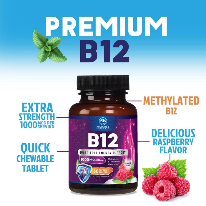 Vitamin B12 1000 mcg (Methylcobalamin) Super B 12 Complex – 60 Day Supply