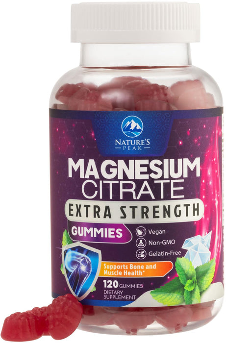 Magnesium Citrate Supplement Gummies - High Absorption Magnesium Gummy for Adults & Kids, Magnesio Citrate Supplements for Bone, Muscle Health, Heart Support, Vegan, Gluten Free, Non-GMO - 120 Gummies