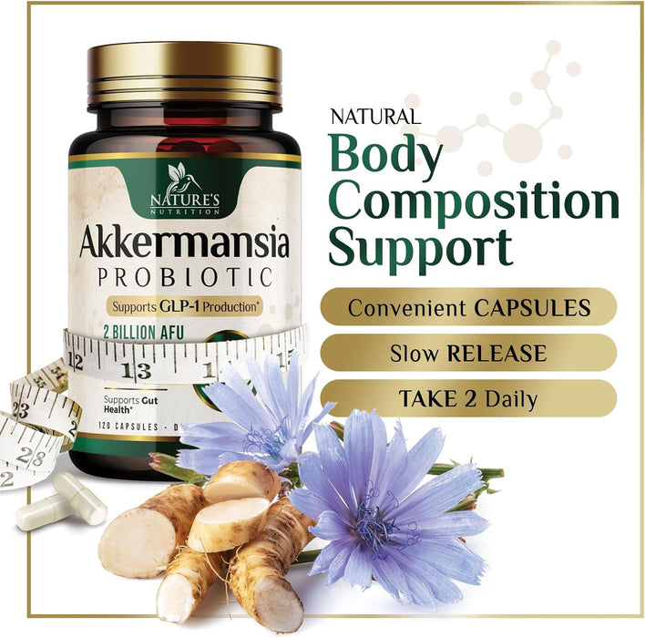 Akkermansia Probiotic Supplement with Prebiotic Inulin Fiber - Support GLP-1 Production, Akkermansia Muciniphila Probiotic Supplement for Gut & Digestive Health Support for Women & Men