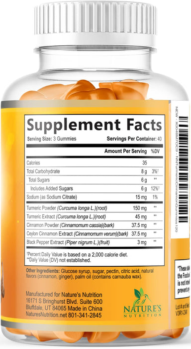 Turmeric Curcumin Gummies with Ginger & Cinnamon – 120 Gummies