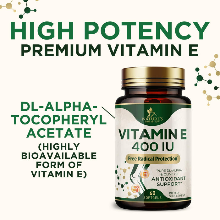 Vitamin E 400 IU Softgels (180mg DL-Alpha) – 60 Softgels