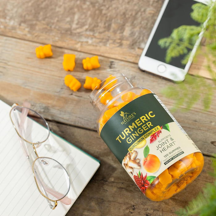Turmeric Curcumin with Black Pepper Extract & Ginger Gummies, High Absorption Potent 95% Curcuminoids Turmeric Supplement, Nature's Tumeric Curcuma Gummy Pills, Joint Support Capsules
