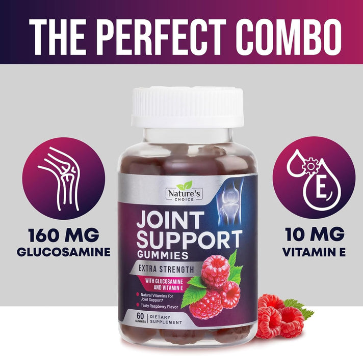 Nature's Choice Glucosamine Gummies Extra Strength Joint Support Gummy with Vitamin E - Naturally Assists Cartilage & Flexibility - Best Support Chew for Men and Women