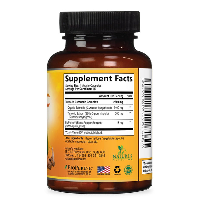 Turmeric Curcumin with BioPerine 95% Curcuminoids 2600mg with Black Pepper for Absorption – 60 Capsules