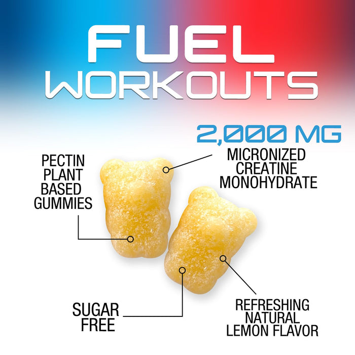 Creatine Monohydrate Gummies 2000mg - Best Micronized, Sugar Free Creatine Chewables for Men & Women - Supports Lean Muscle, Strength, Energy, & Endurance - Non-GMO, Gluten Free - 60 Lemon Gummies