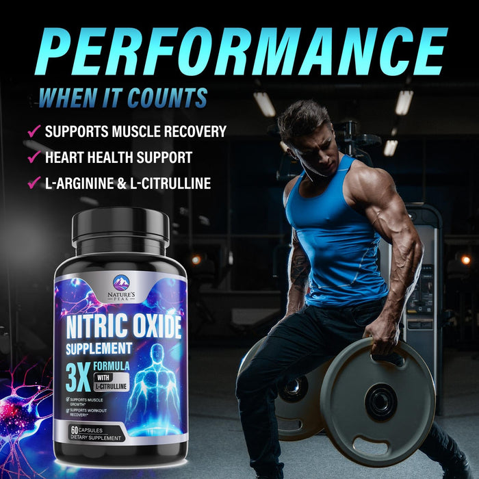 Nitric Oxide Formula with L-Arginine + Citrulline – 3000mg – 60 Capsules