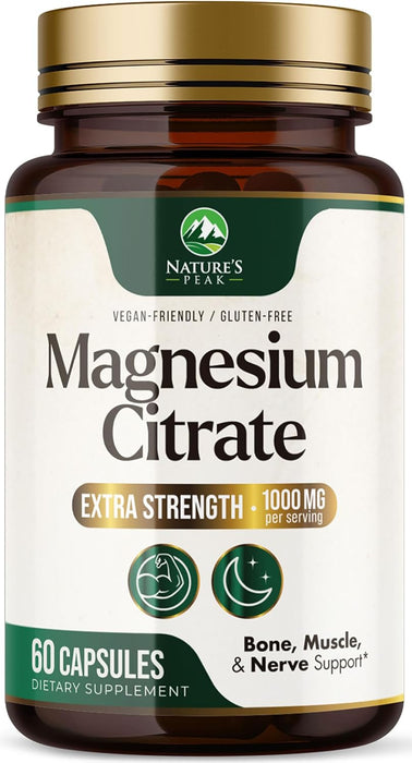Magnesium Supplement 1000mg - Extra Strength Magnesium Complex for Muscle, Nerve, Bone & Heart Health Support - High Absorption Magnesium Citrate 500mg Capsules