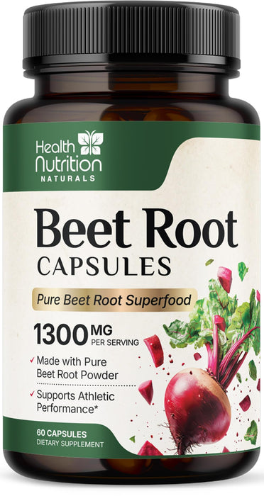 Beet Root Capsules 1300mg - Organic Red Beetroot Powder - 60 Vegan Capsules