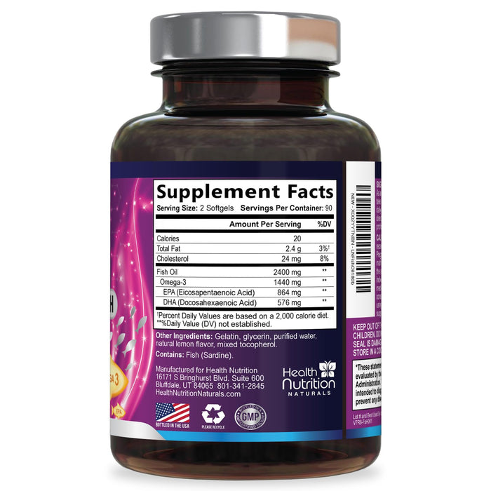 Omega-3 Fish Oil – 2400mg – 180 Softgels