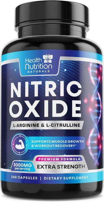 Health Nutrition Naturals HNN - Extra Strength Nitric Oxide Supplement L Arginine 3X Strength - Citrulline Malate, AAKG, Beta Alanine - Premium Muscle Support