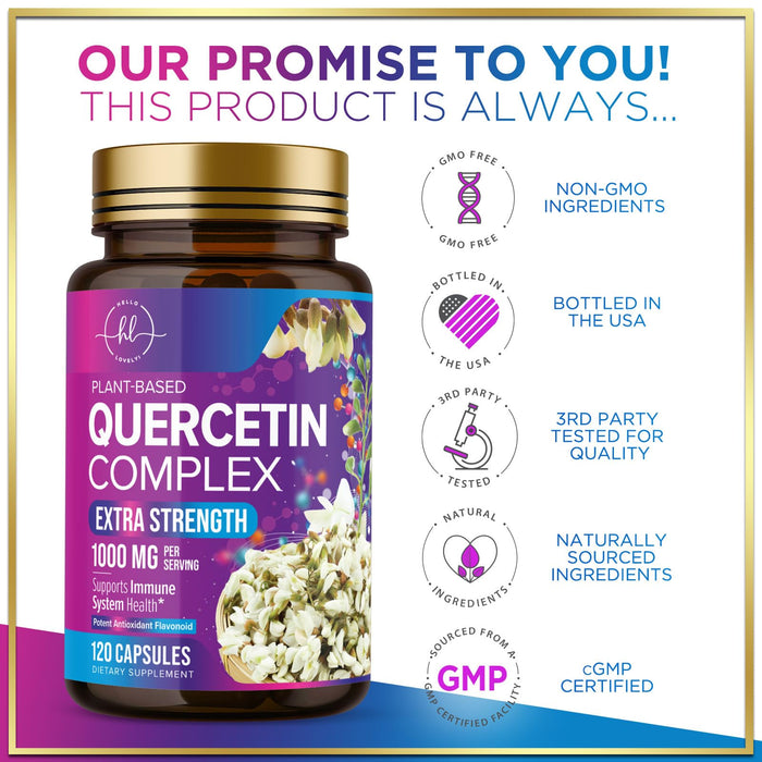 Quercetin 1000mg Servings - Extra Strength Antioxidant Support for Immune & Cellular Health, Quercetin 500mg Capsules for Lung, Respiratory & Heart Support, Vegan, Gluten Free & Non-GMO - 120 Capsules