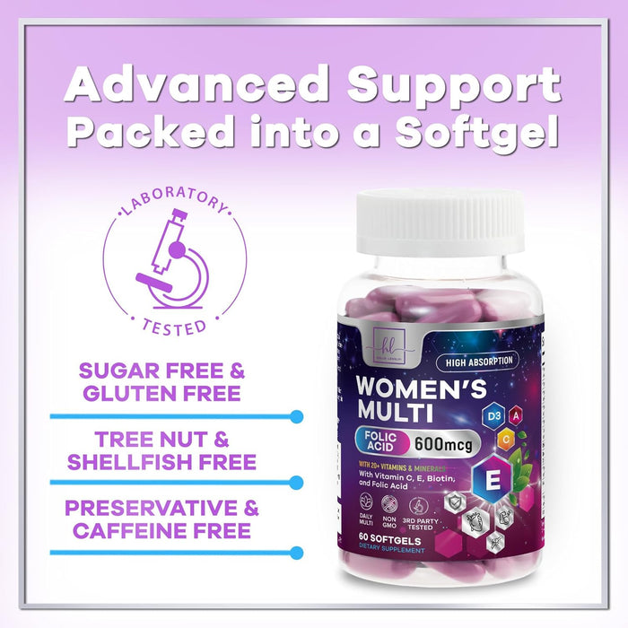 Multi Vitamins for Women - Daily Women's Multi for Energy & Immune Health Support with Vitamin A, B6, B12, C, D, Biotin, Folate, Iron & Zinc, Gluten Free, Womens Multivitamin