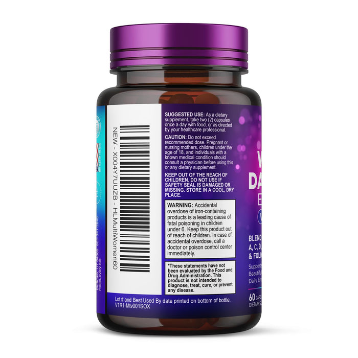 Multivitamin for Women - 3X Strength Daily Women Multivitamin, Vitamins A, D, C, E, Biotin, Folic Acid, Calcium, & Iron, Complete Multi Vitamin for Beautiful Hair & Skin, Bottled in USA, 60 Capsules