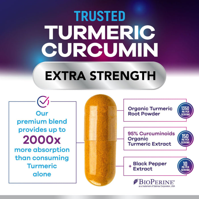 Turmeric Curcumin with BioPerine 95% Curcuminoids 1500mg with Black Pepper for Absorption – 120 Capsules