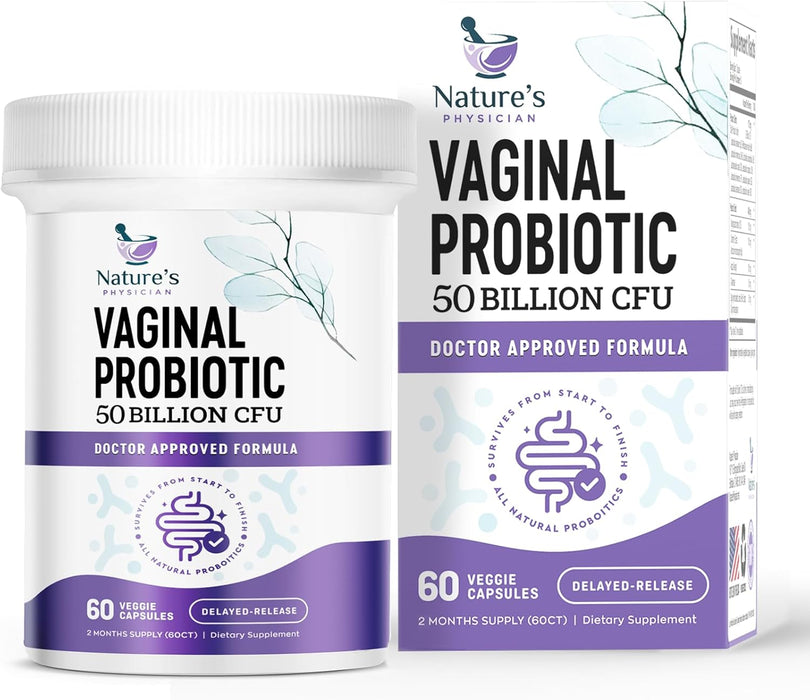 Nature's Physician Vaginal Probiotics - 50 Billion CFU Per Capsule - 10 Strains + Prebiotics - Best Probiotic Supplement for Women, Supports Immune, Digestive Health, Constipation & Gas - 60 Capsules