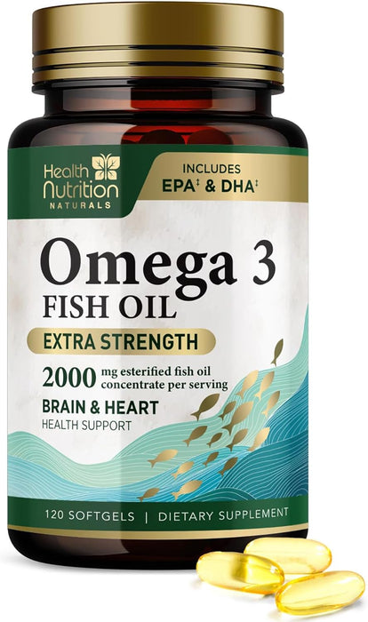 Triple Strength Omega 3 Fish Oil 2000 mg Softgels, Nature's Fish Oil Supplements, Brain & Heart Health Support - EPA & DHA, 1000 MG Fish Oil in Each Softgel, Omega-3 Supplement