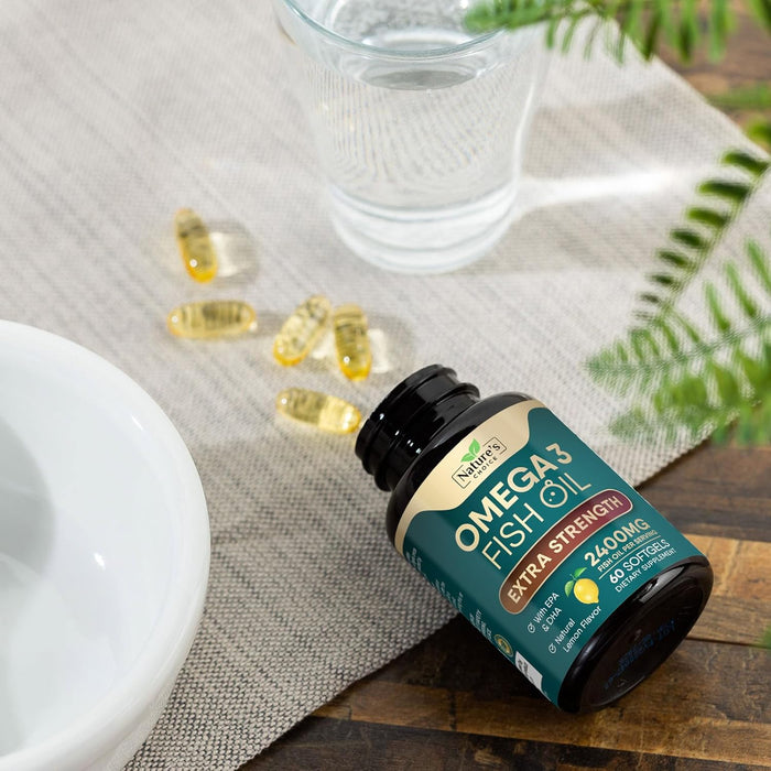 Triple Strength Omega 3 Fish Oil 2400 mg Softgels, Nature's Fish Oil Supplements, Brain & Heart Health Support - EPA & DHA, 1200 MG Fish Oil in Each Softgel, Omega-3 Supplement Softgels