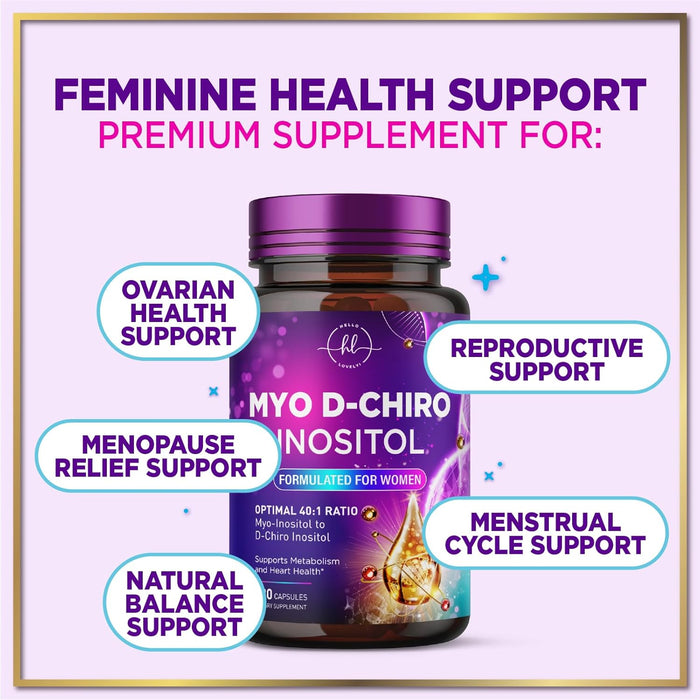 Myo-Inositol & D-Chiro Inositol Supplement 2000mg - Myoinositol with Ideal 40:1 Ratio - Fertility Supplements for Women for Ovarian Health & Hormone Balance Support, Bottled in the USA - 120 Capsules
