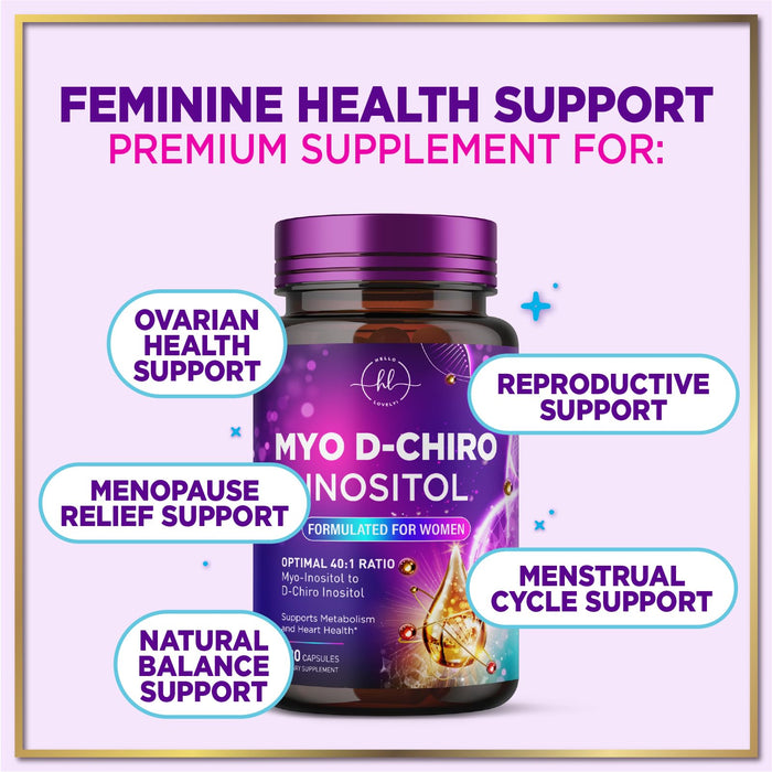 Myo-Inositol & D-Chiro Inositol Supplement 2000mg - Myoinositol with Ideal 40:1 Ratio - Fertility Supplements for Women for Ovarian Health & Hormone Balance Support, Bottled in the USA - 120 Capsules