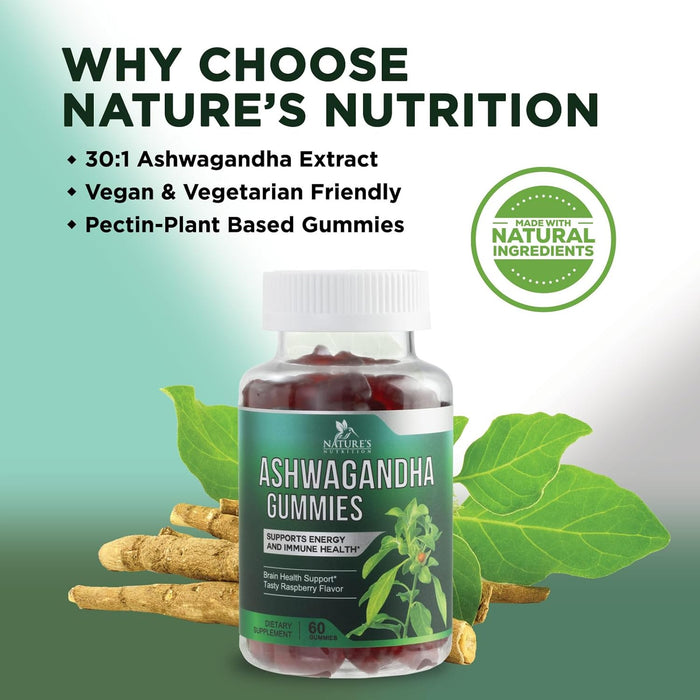Ashwagandha Gummies for Women & Men - 3000mg Equivalent, Best Ashwagandha Supplement for Natural Stress Support, Energy & Immune Support, Vegan Ashwa Root Extract Supplements Calm Gummy - 60 Count