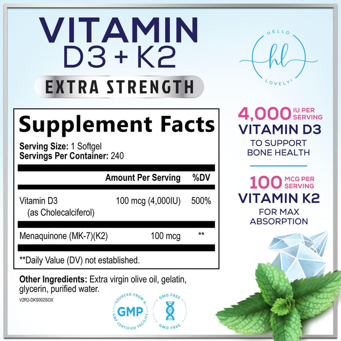 Vitamin D3 K2 – 5000 IU – 240 Softgels