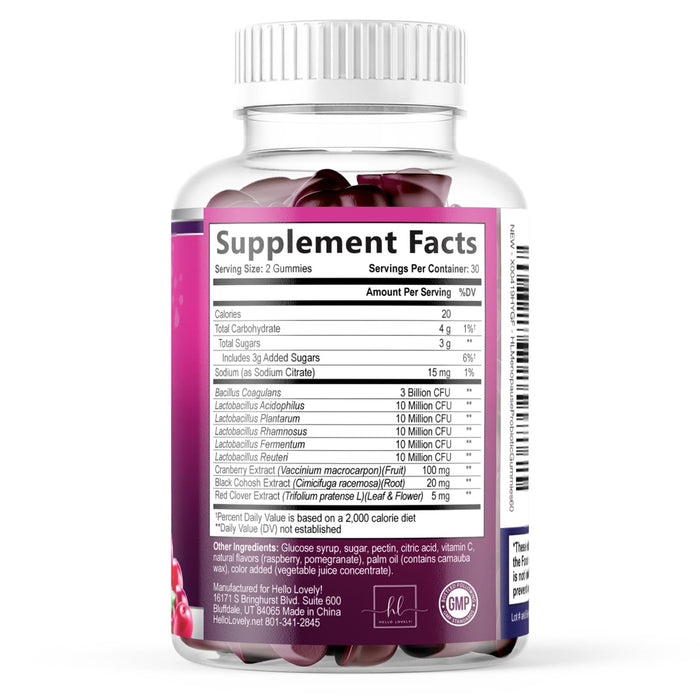 Menopause for Women Gummies with Black Cohosh Cranberry 3 Billion CFU Probiotics – 60 Gummies