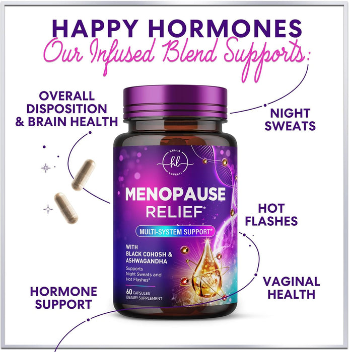 Menopause Supplements for Women - Complete Hot Flash Night Sweats & Menopause Relief Pills, Probiotics with Dong Quai & Black Cohosh for Vaginal, Digestive Support - 60 Capsules