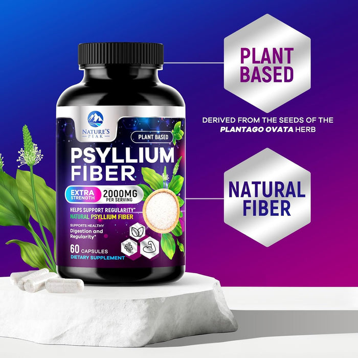 Psyllium Fiber Supplement 1500mg - Non-GMO, Natural Soluble Fiber for Daily Digestive Health & Regularity Support, Prebiotic Psyllium Husk Powder Caps with Plant Based Fiber, Sugar Free