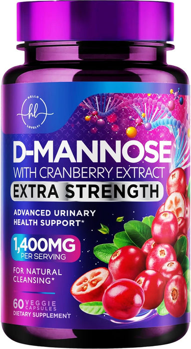 Organic D Mannose 1300mg per Serving Supplements - Extra Strength D-Mannose Capsules with Cranberry - for Natural Gentle Cleansing & Urinary Tract Health Support - Bottled in USA - 60 Capsules