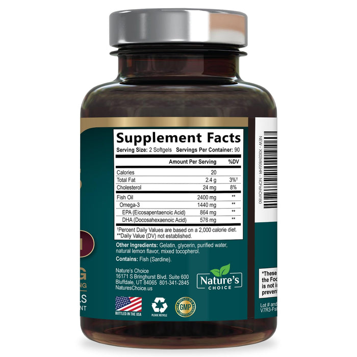 Omega-3 Fish Oil – 2400mg – 180 Softgels