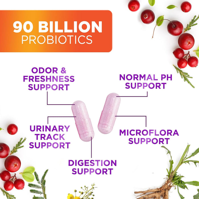 Nature's Nutrition Formulated Probiotics for Women with Prebiotics - Womens Probiotic for Digestive, Vaginal, Urinary Support, 90 Billion CFU & 16 Diverse Strains, Cranberry & D-Mannose