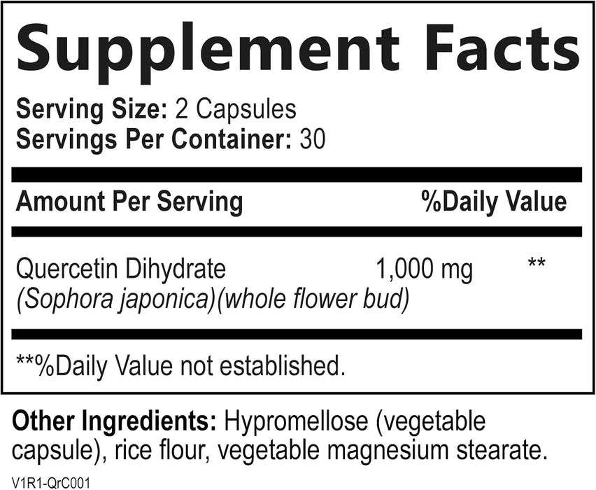 Quercetin Supplement - 500 mg Quercetin Capsules for Heart Health & Immune Support, Extra Strength Quercetin 1000mg Serving, Antioxidant & Respiratory Health, Gluten Free, Non-GMO