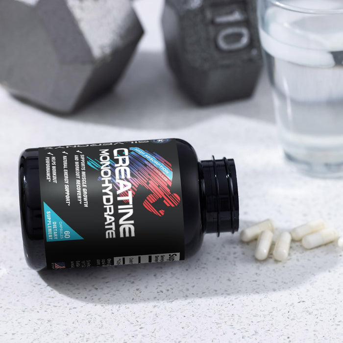 Creatine Monohydrate Capsules 3000mg - Micronized Creatine Nutritional Supplement - Lean Muscle Growth, Workout Performance, Energy & Endurance Support - 750mg per High Absorption Capsule - 60 Count