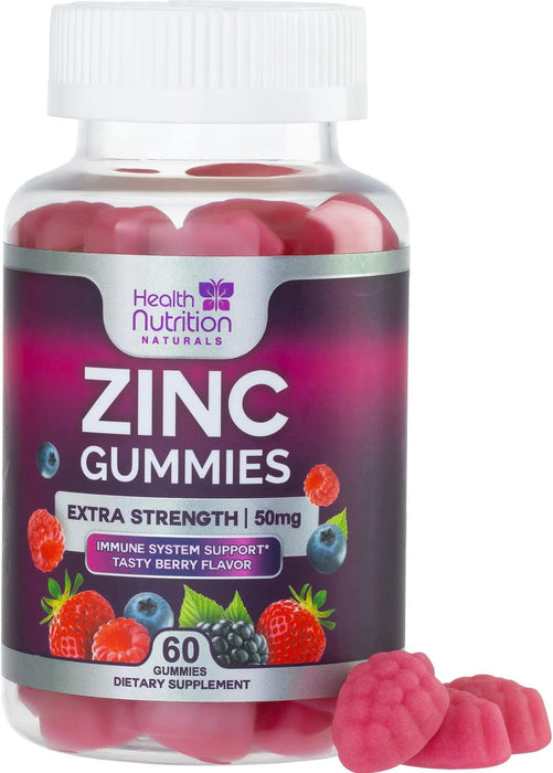 Zinc Gummies 50mg, Max Strength Immune Support for Adults, Zinc Supplement Gummy for Beautiful Skin & Immune Health Support, Nature’s Antioxidant Zinc Supplements, Vegan, Non-GMO - 60 Gummies