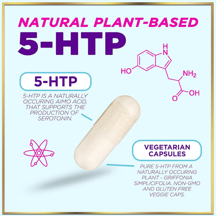 5-HTP Supplement 200mg - Extra Strength 5HTP from Griffonia Simplicifolia - Supports Restful Sleep, Natural Calm & Brain Health - 5 Hydroxytryptophan - Vegan, Gluten Free & Non-GMO - 60 Capsules