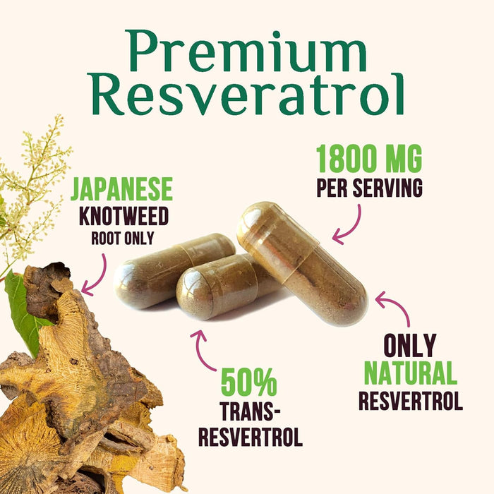 Resveratrol 1800mg Per Serving - Potent Antioxidants for Immune Support - Extra Strength Trans-Resveratrol Supplement Supports Healthy Aging & Heart Health - from Natural Polygonum Root