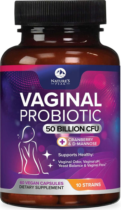 Vaginal Probiotics for Women pH Balance with Prebiotics, 50 Billion CFU, 10 Probiotic Strains, Cranberry, D-Mannose & XOS - Healthy Vaginal Odor & Flora, UT & Feminine Digestive Health