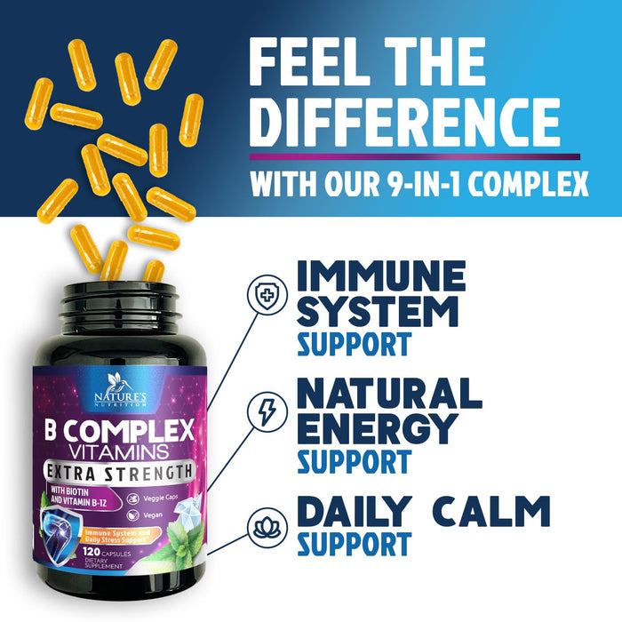 B Complex Vitamins Capsules with Vitamin B6 B12 B100 C Biotin Folate & Folic Acid – 120 Capsules