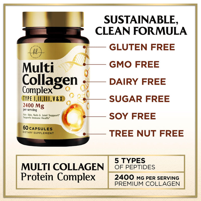 Multi Collagen Peptides for Women – 2400mg – 60 Capsules