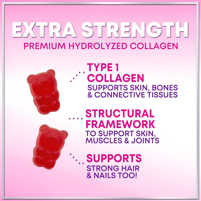 Collagen Peptides Gummies for Women & Men - Collagen Protein with Biotin, Extra Strength Hydrolyzed Collagen Peptides Gummy Supplement for Hair, Skin & Nails & Joint Support, Non-GMO