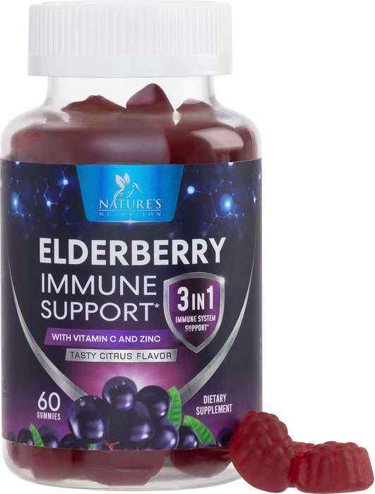 Nature's Sambucus Elderberry Gummies Immune Gummies with Vitamin C and Zinc, Immune Support Gummy Vitamin Supplement, Black Elderberry for Adults & Kids - Gluten Free Non-GMO