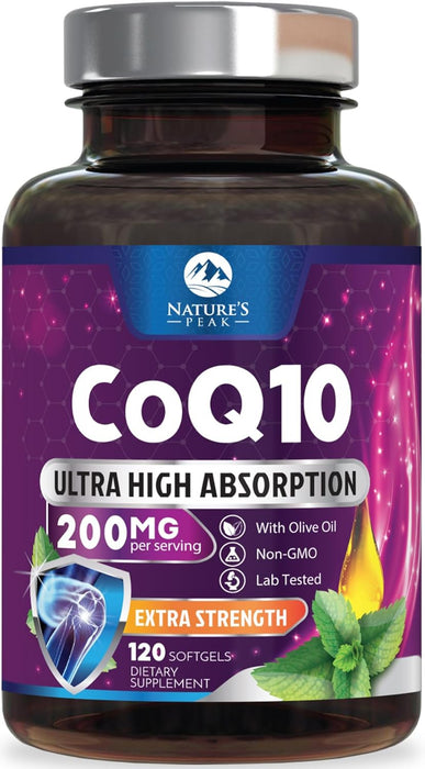 CoQ10 200mg - Ultra High Absorption Co Q 10 Softgel Supplement With Black Pepper, Energy & Heart Health Support Antioxidant - Coenzyme Q10 (Ubiquinone) for Women & Men, Bottled in USA - 120 Softgels