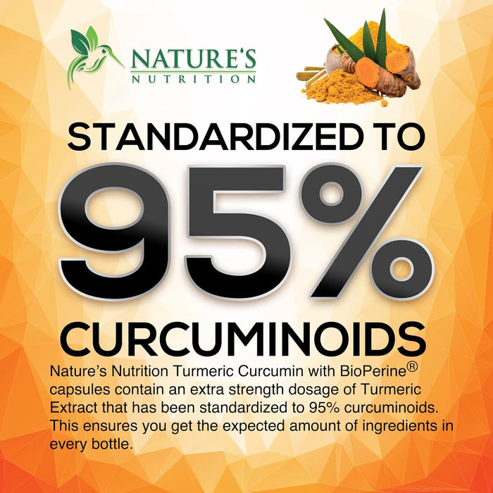 Turmeric Curcumin Supplement with BioPerine 95% Standardized Curcuminoids 2600mg - Black Pepper for Max Absorption, Vegan Joint Support, Nature's Tumeric Herbal Extract Vegan Non-GMO