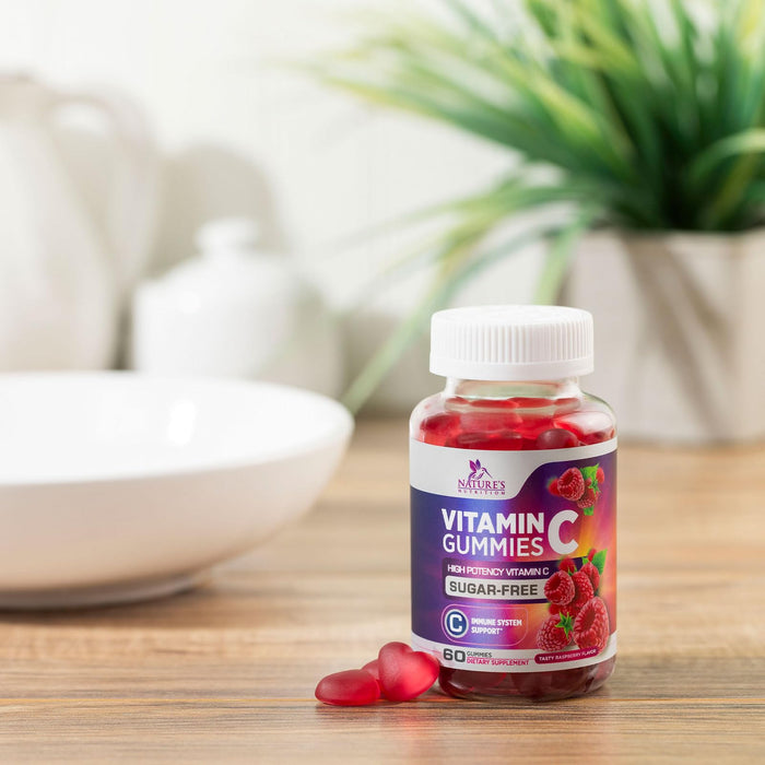 Zero Sugar Vitamin C Gummies - Immune Support & Antioxidant VitaminC Dietary Supplement - Vegan, Non-GMO, Dairy & Gluten Free C Vitamin Gummy - Raspberry Flavor for Kids & Adults - 60 Count Gummies