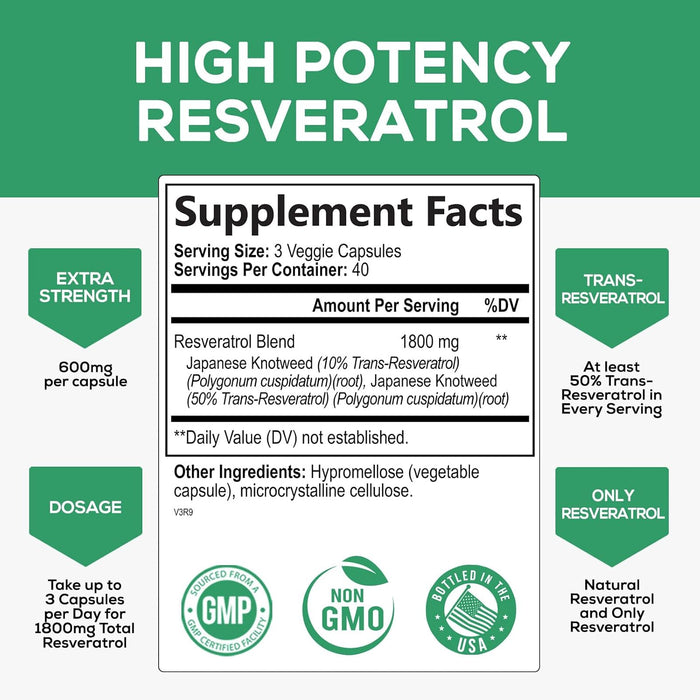 Resveratrol 1800mg Per Serving - Potent Antioxidants for Immune Support - Extra Strength Trans-Resveratrol Supplement Supports Healthy Aging & Heart Health - from Natural Polygonum Root